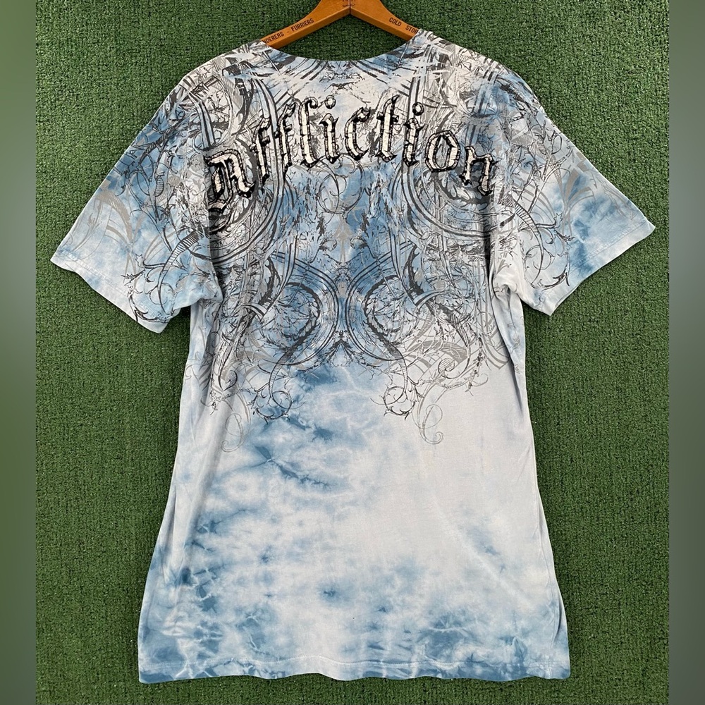 Affliction Live Fast Double Sided V Neck Blue T-Shirt Men’s Size Large